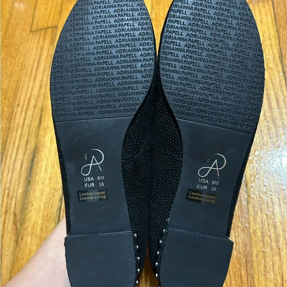Adrianna Papell ‎ Loafer Black Leather Studded Heel Almond Toe Shoe Size 8
